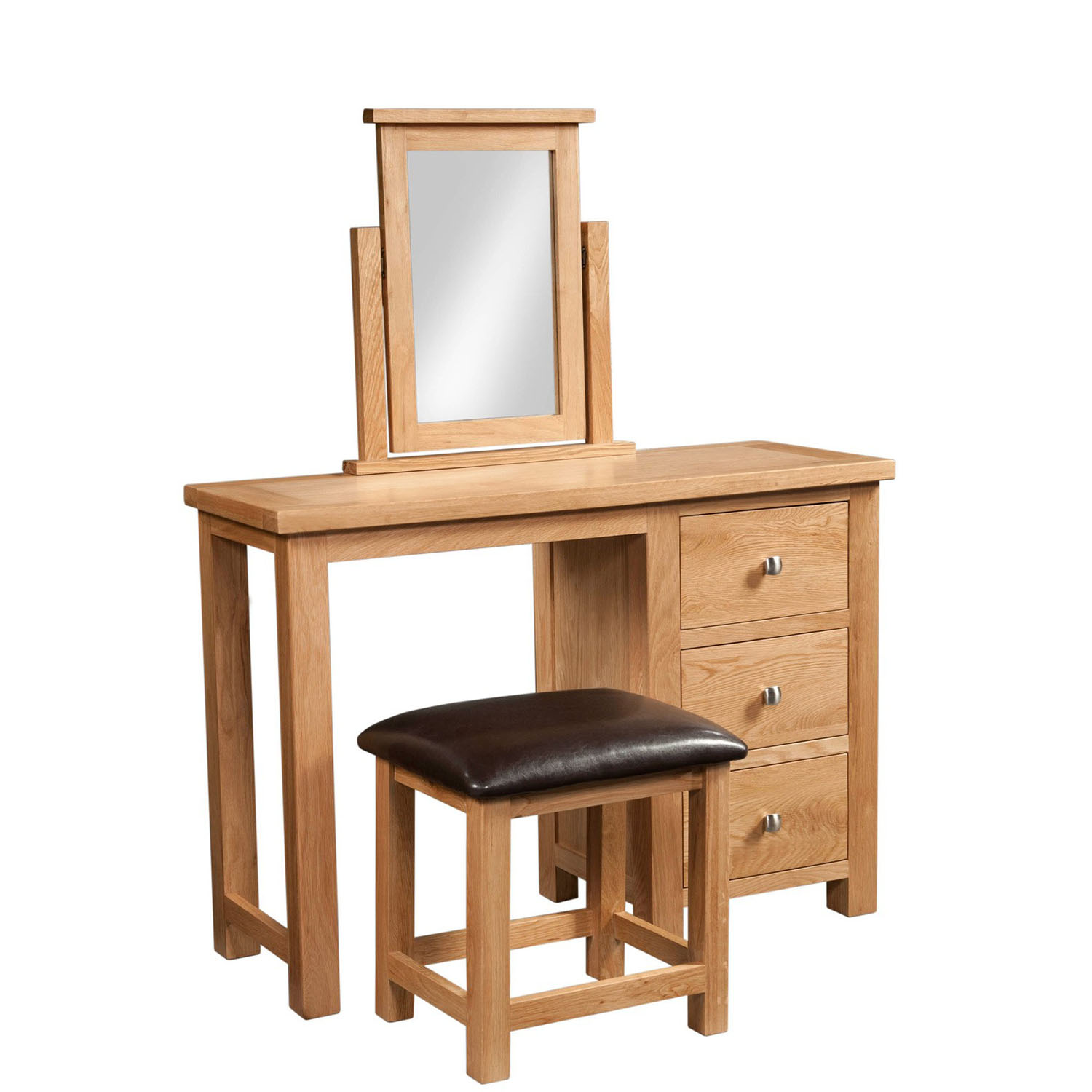 Maiden Oak Single Pedestal Dressing Table and Stool