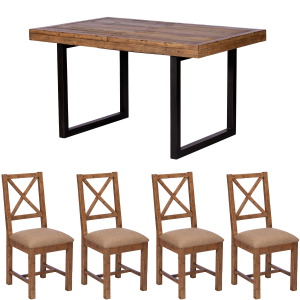 Lincoln 140cm Table & x4 Upholstered Chairs Dining Set