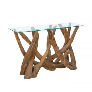 Ashdown  Natural Teak Root Console Table with Glass