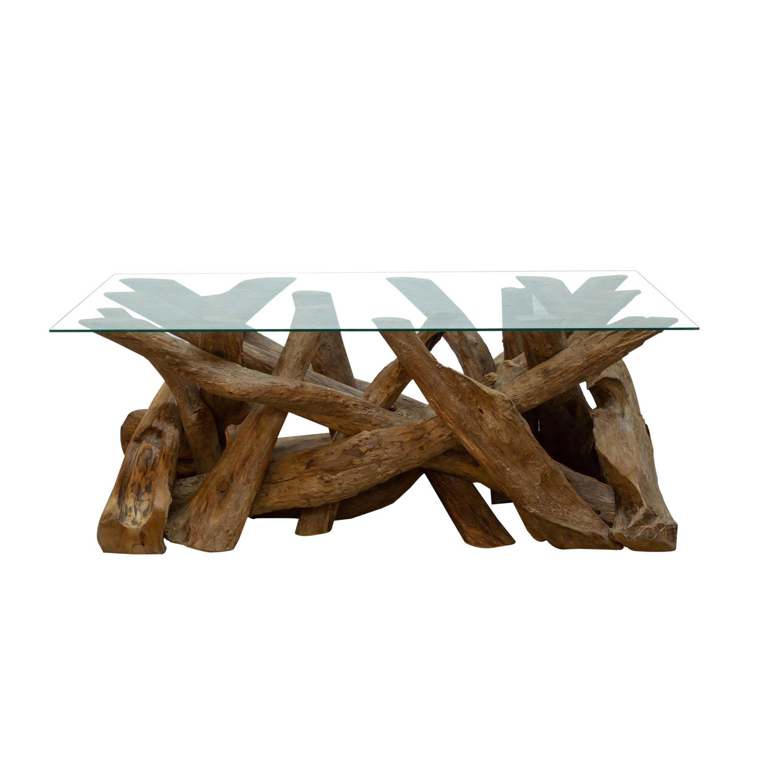 Ashdown Natural Teak Root Rectangular Coffee Table with Glass
