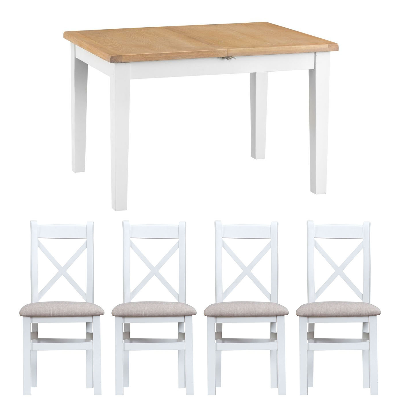 Henley White 120-165cm Table with x4 Cross Back Chairs