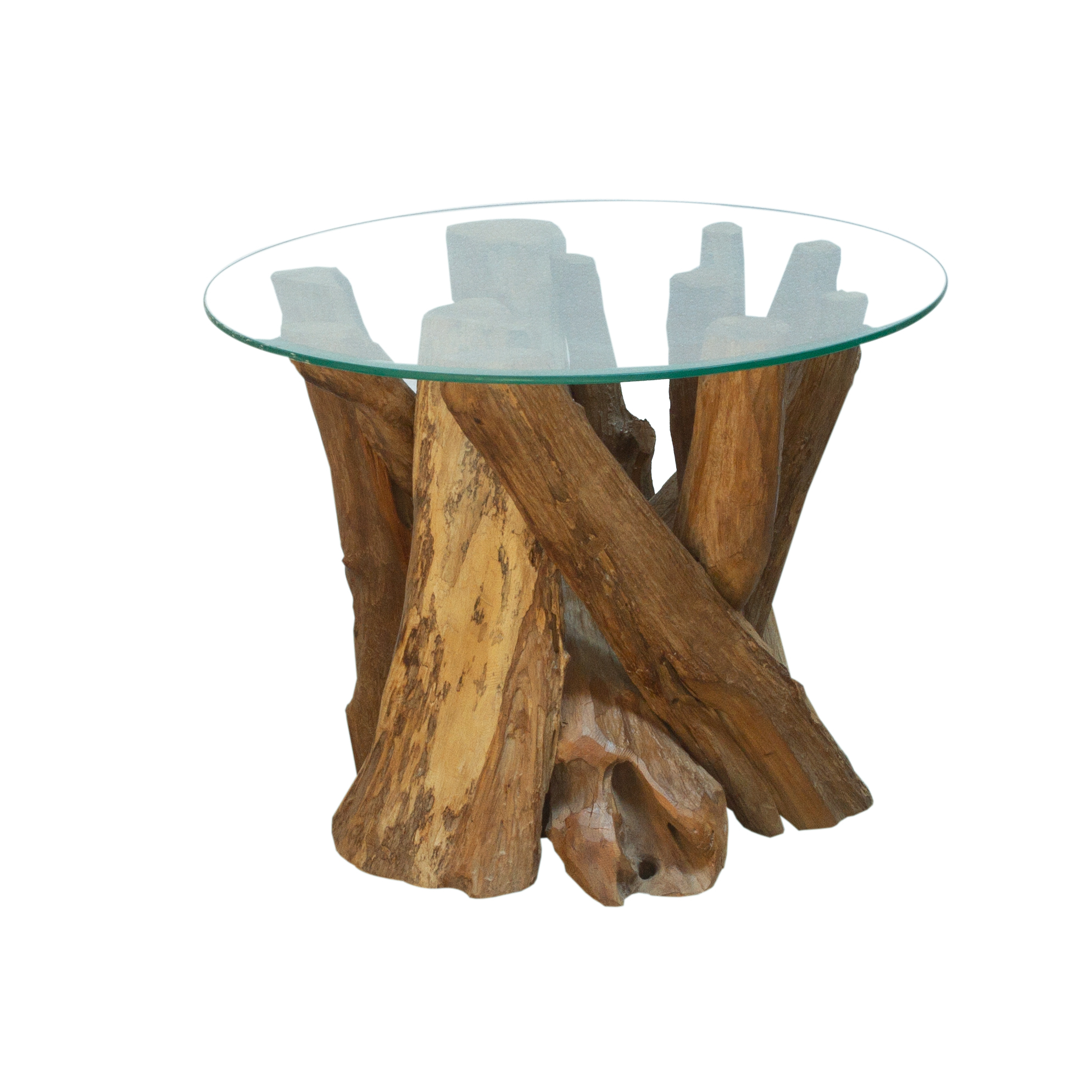 Ashdown Natural Teak Root Round Coffee Table with Glass