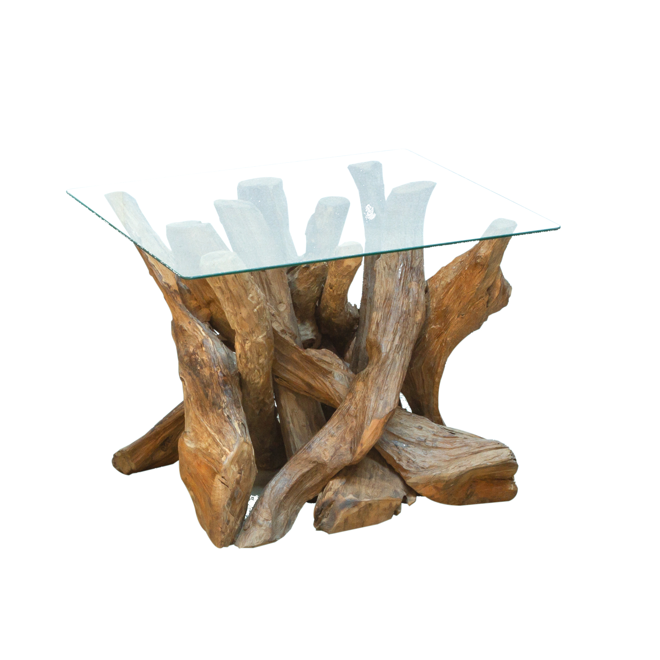 Ashdown Natural Teak Root Square Coffee Table with Glass