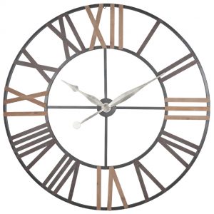 Antique Grey Metal & Wood Wall Clock