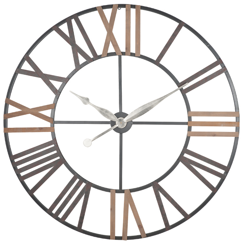 Antique Grey Metal & Wood Wall Clock 