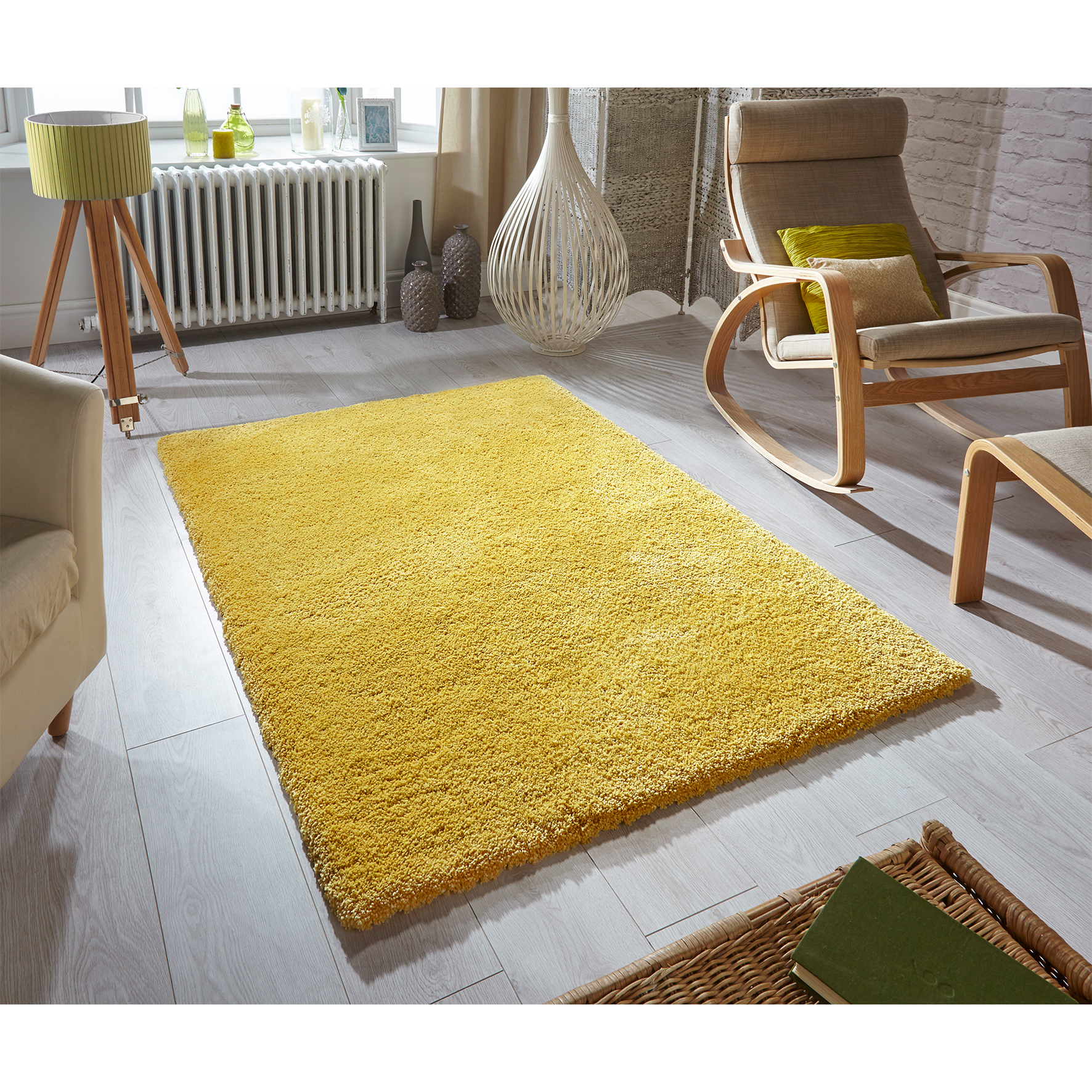 Comfy Mustard Supersoft Microfibre Rug available in two sizes 
