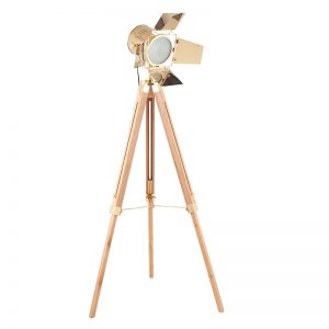 Gold and Natural Tripod Floor Lamp