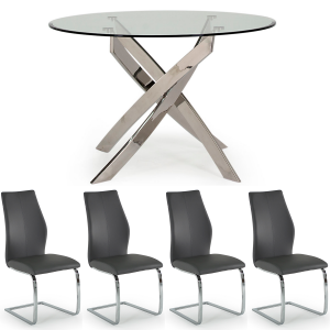 Caspian Round Table & 4 Eclipse Grey Chair Set