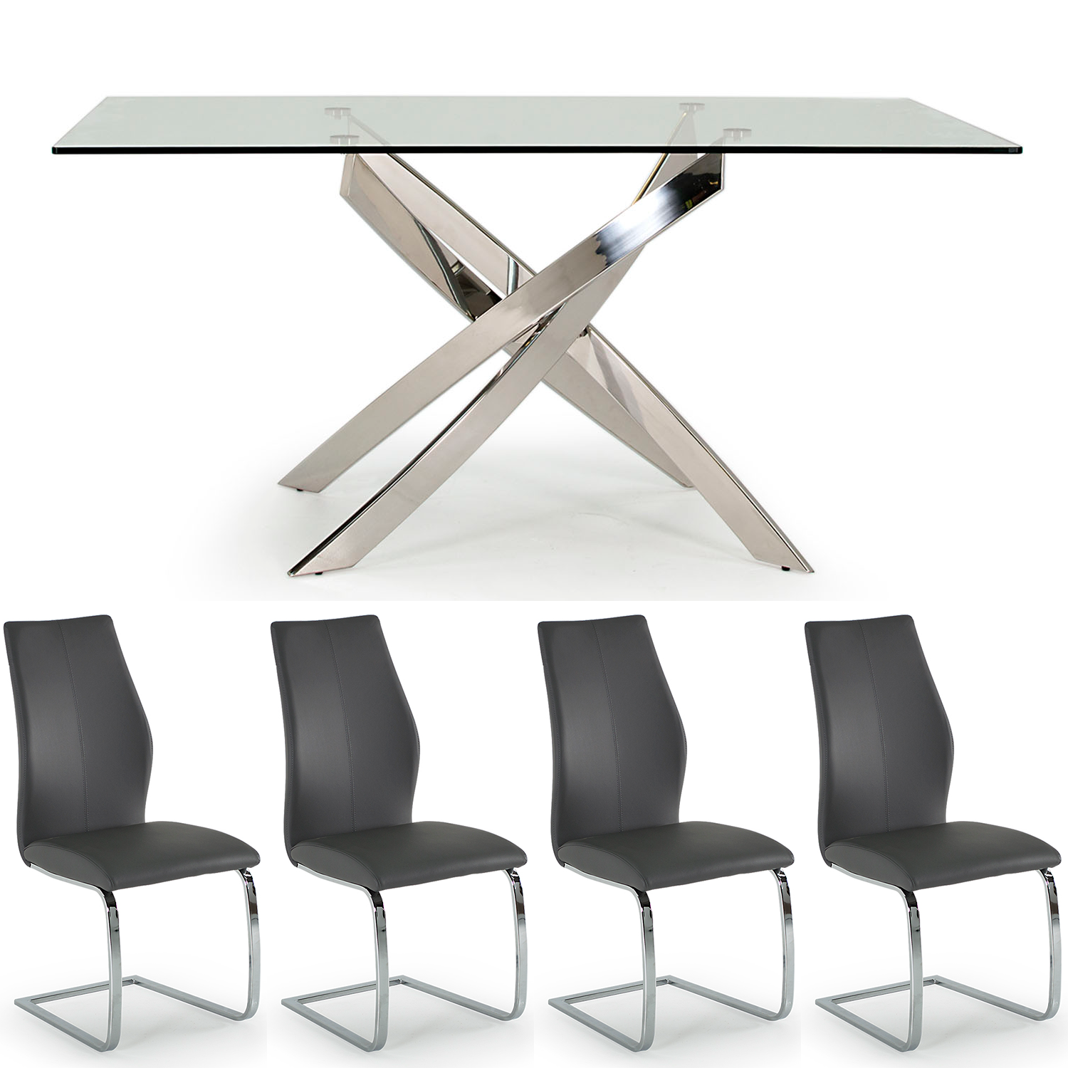 Caspian Rectangular Table & 4 Eclipse Grey Chair Set