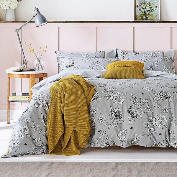 Joules Imogen Grey Duvet Cover, Grey And Yellow King Size Bedding