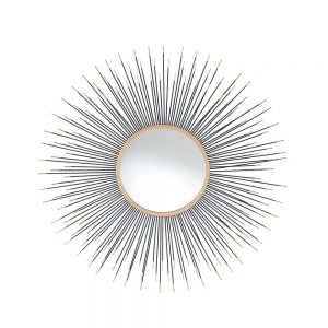 Black and Gold Metal Starburst Round Wall Mirror