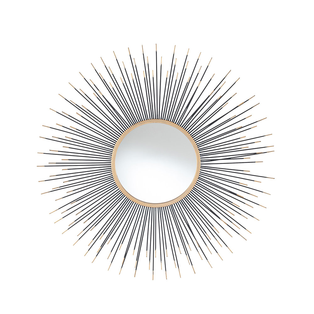 Black And Gold Metal Starburst Round, Black And Gold Round Wall Mirror
