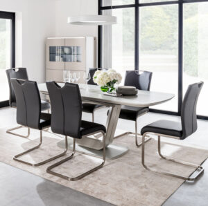 Lazio 160cm Table in Grey with 6 Grey Chairs Set