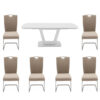 Lazio 160cm Table in White with 6 Taupe Chairs Set