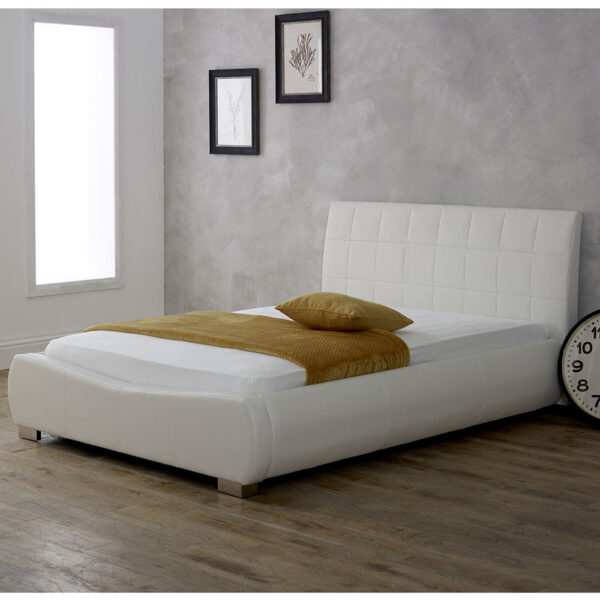 Delta Faux Leather Bed White, White Faux Leather Headboard Double
