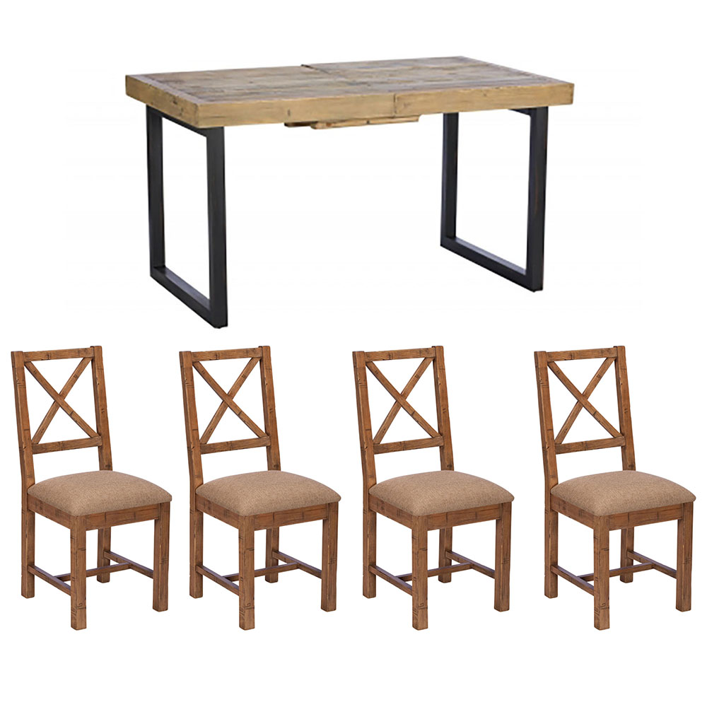 Lincoln 140cm Extending Table & 4 Upholstered Dining Chairs Set