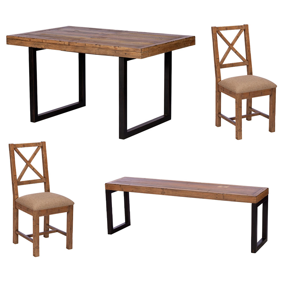 Lincoln 140-180cm Fixed Leg Ext Table & 2 Upholstered Chairs & 140cm Bench