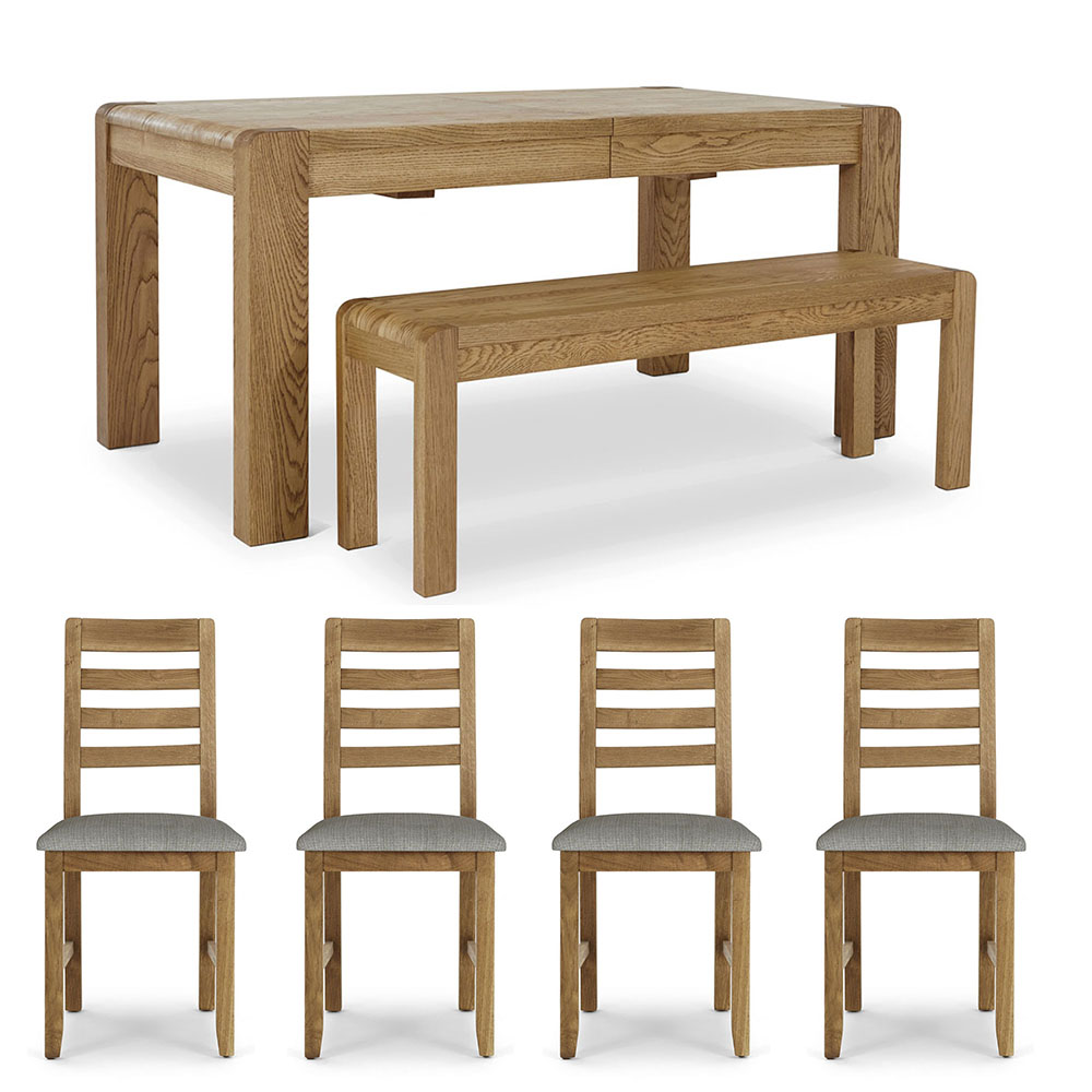 Brooklyn Extending Table + x4 Dining Chairs + Bench Set