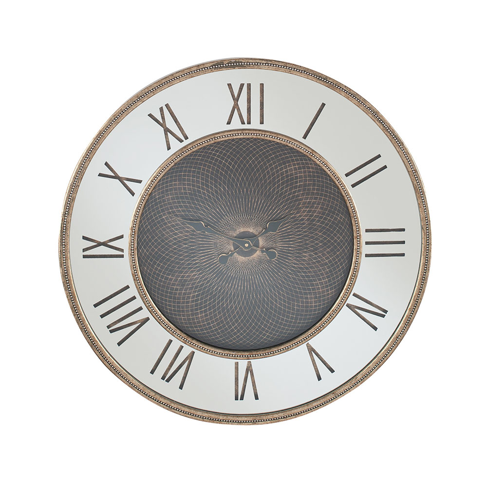 Antique Gold Wood Frame and Mirror Geo Print Wall Clock