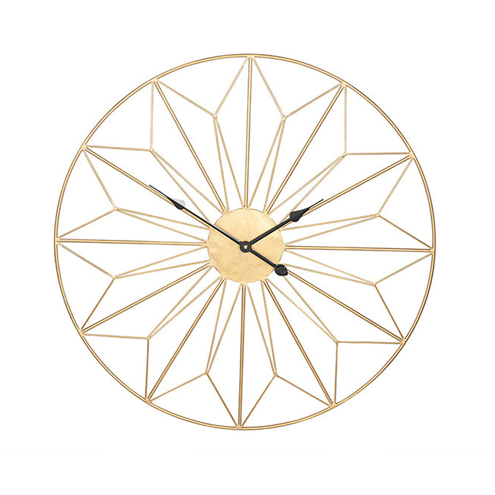 Antique Gold Metal Geo Design Round Wall Clock