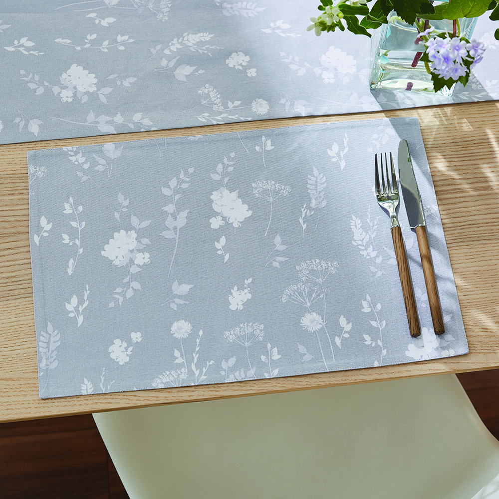 Catherine Lansfield Meadowsweet Floral Two Pack Placemats White / Grey