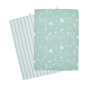 Catherine Lansfield Meadowsweet Floral Two Pack Tea Towels Green