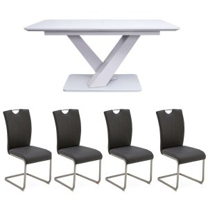 Roma 120cm Grey Table & x4 Grey Chairs Set