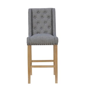 Button Back Stool with Studs Light Grey