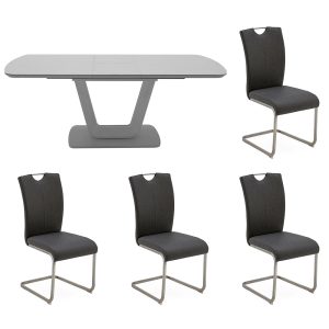 Lazio 120 cm Grey Table & x4 Grey Chairs Set