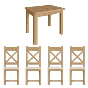 Oakley Rustic 100-140cm Butterfly Table and x4 Cross Back Chairs Set