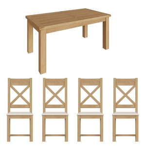 Oakley Rustic 170-220cm Butterfly Table and x4 Cross Back Chairs Set