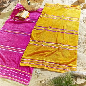 Catherine Lansfield Rainbow Pair of Beach Towels - Pink & Orange