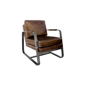 Leather & Iron Padded Armchair - Brown