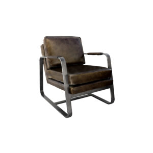 Leather & Iron Padded Armchair - Dark Grey