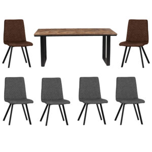 India 1.8m Dining Table & x4 Grey Chairs & x2 Brown Chairs Set