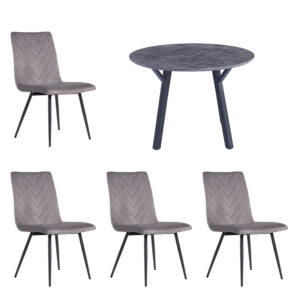 Table Collection 1.1m Round Dining Table & x4 CH66 Dark Grey Chairs Set