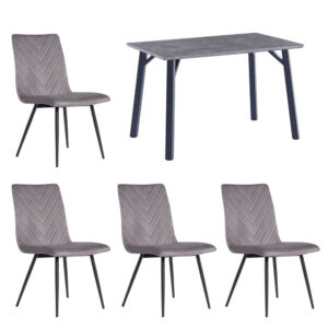 Table Collection 1.2m Fixed Top Dining Table & x4 CH66 Dark Grey Chairs Set