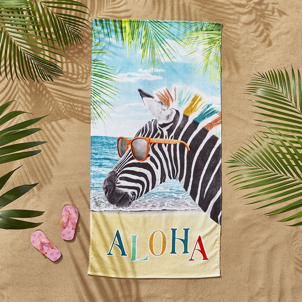 Catherine Lansfield Aloha Zebra Blue Beach Towel 