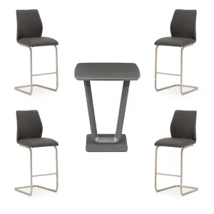 Lazio Bar Table Graphite Grey & x4 Elliot Grey Bar Stools Set