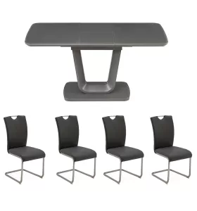 Lazio 120cm Graphite Grey Table & x4 Grey Chairs Set