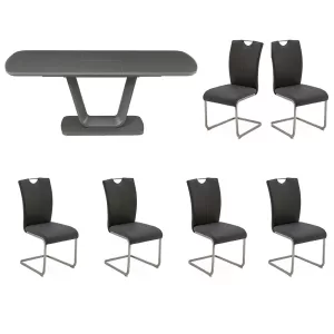 Lazio 160 cm Graphite Grey Table & x6 Grey Chairs Set
