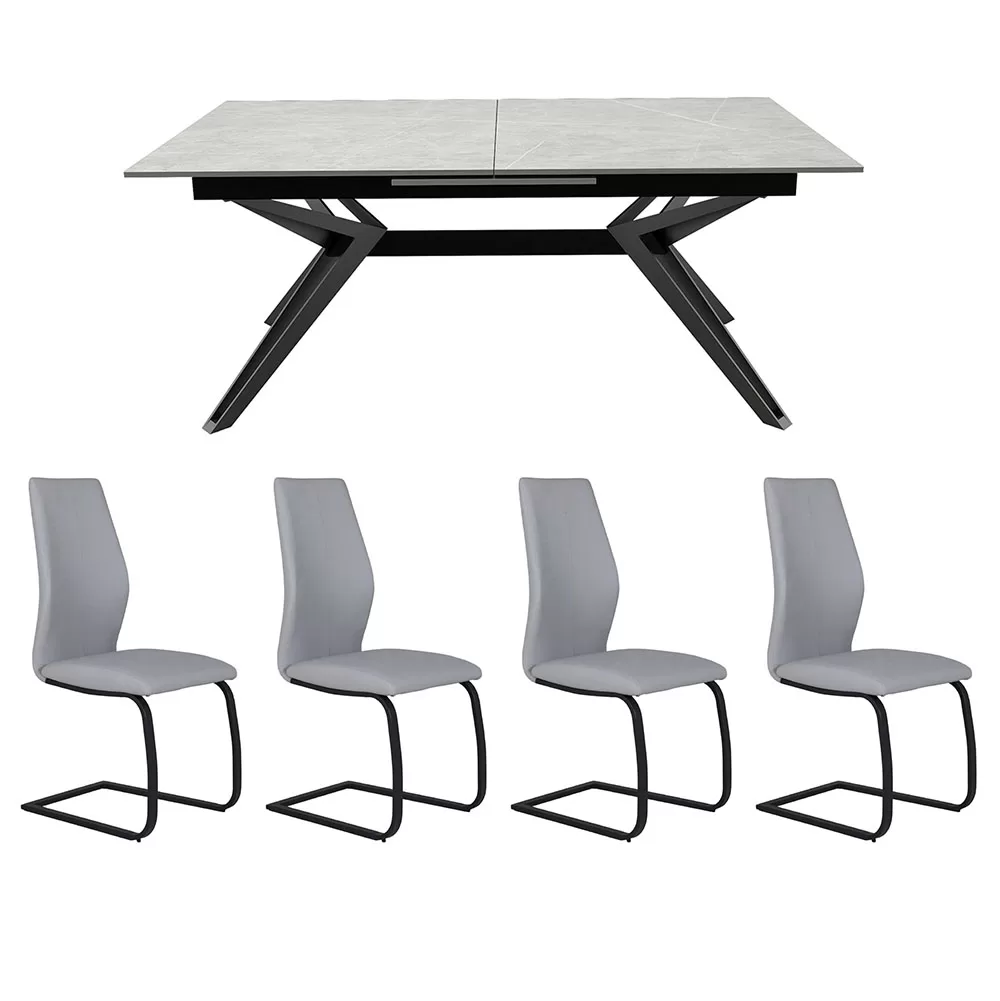 Kouros Extending Dining Table with 4 Aurora Chairs Set