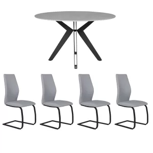 Kouros Circular Table with 4 Aurora Grey Chairs