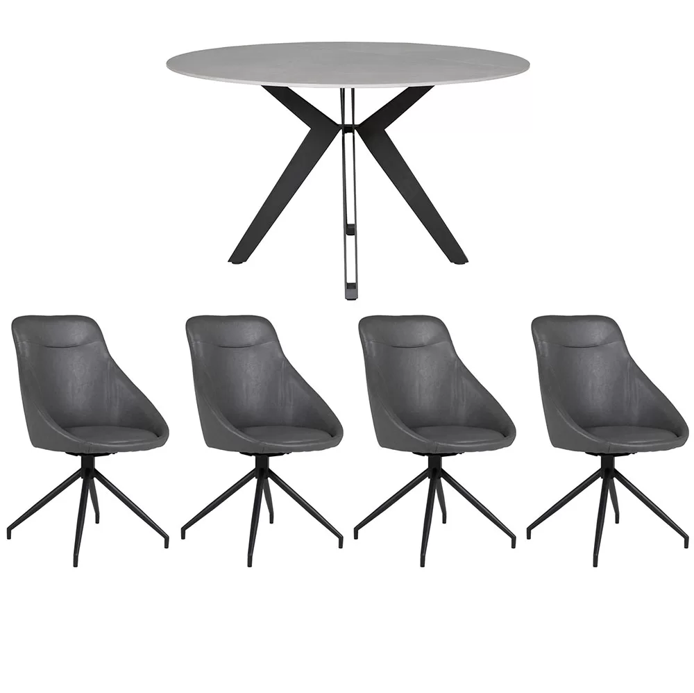 Kouros Circular Table with 4 Halo Grey Chairs Set