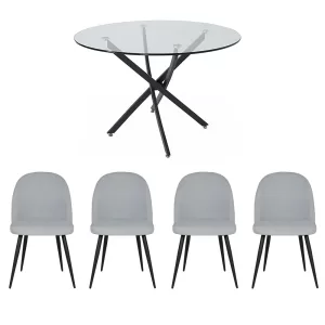 Kiera Round Dining Table with 4 Gemma Silver Chairs Set