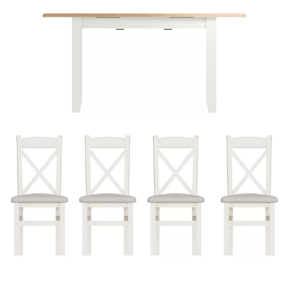 Hurstley White 1.2m Table and 4x Cross Back Chair Set