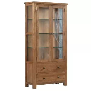 Maiden Oak Rustic Display Cabinet with Glass Doors