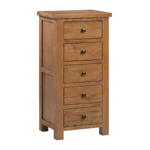 Maiden Oak Rustic 5 Drawer Tall Chest