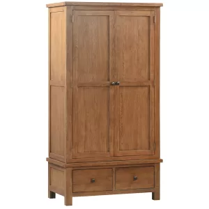 Maiden Oak Rustic Gents Wardrobe with 2 Drawers
