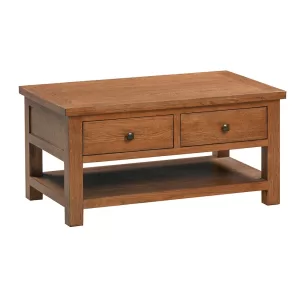 Maiden Oak Rustic Coffee Table with 2 Drawers